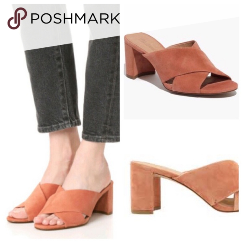 Madewell Suede Slip On Block Heels Mules, 7